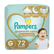 Pañales Pampers Premium Care Hipoalergénico G 72 un