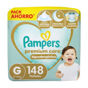 Pañales Pampers Premium Care Hipoalergénico G 148 un