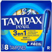 Tampón Pearl Regular con Aplicador Flujo Leve a Moderado 8 Unidades