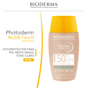 Fotoprotector nude 50+ para pieles mixtas y grasas. Tono Claro 40 ml