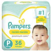Premium Care Recién Nacido Pañales Desechables P 36 Unidades