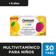 Centrum Mini Multivitaminico-Multimineral para mayores de 8 años 30 Comprimidos Sabor Frambuesa-Limón
