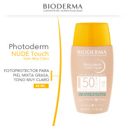 Fotoprotector nude 50+ para pieles mixtas y grasas. Tono muy Claro 40 ml