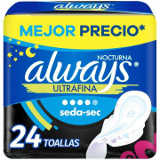 Toalla Higiénica Nocturna Ultradelgada Tela Malla Larga 24 Unidades