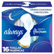Toalla Higiénica Nocturna Ultradelgada Infinity Con FlexFoam Tela Suave 16 Unidades
