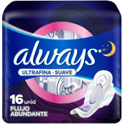 Toalla Higiénica Nocturna Ultradelgada Tela Suave  16 Unidades