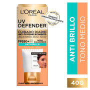 Uv Defender Crema Facial Anti-Fotoenvejecimiento Fps50 + Ácido Hialurónico Anti Brillo con Color 40 grs