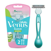 Máquina de Afeitar Mujer Gillette Venus Suave Sensitive con 3 Hojas 2 Unidades