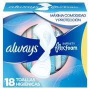 Toallas Higiénicas Con Alas Always Infinity FlexFoam 18 Unidades