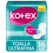 Toalla Higiénica Kotex Ultrafina Malla 16 Unidades