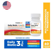 Multivitamínico y Probiótico Daily Biotic VitaminLife Masticable Sabor Frambuesa 60 Tabletas