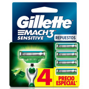 Gillette Mach3 Sensitive 4 Repuestos con Aloe